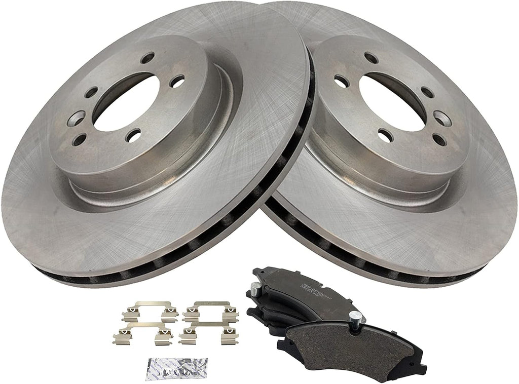 TRQ Front Brake Pad and Rotor Set Ceramic Vented Rotors Compatible with 2017 Land Rover Discovery 2010-2016 LR4 2014-2017 Range Rover 2011-2017 Range Sport