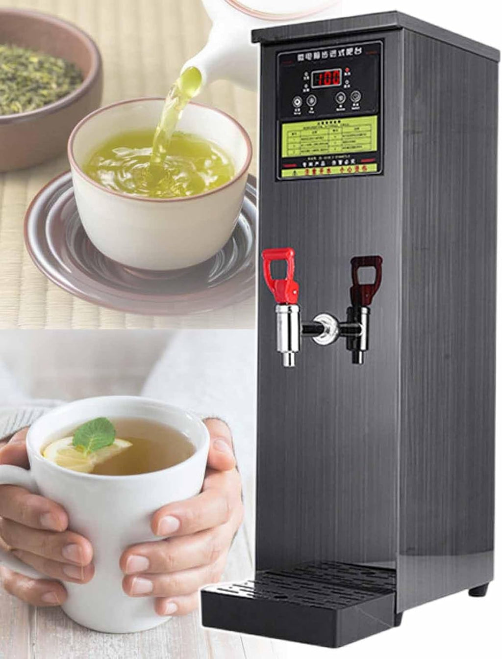 Auto Fill Water Boiler, Commercial Hot Water Dispenser Boiler, 40-100°C Temperature Adjustment, Stainless Steel Material, with Drip Tray, for Brewing Coffee, Milk Tea, Hot Cocoa,Black