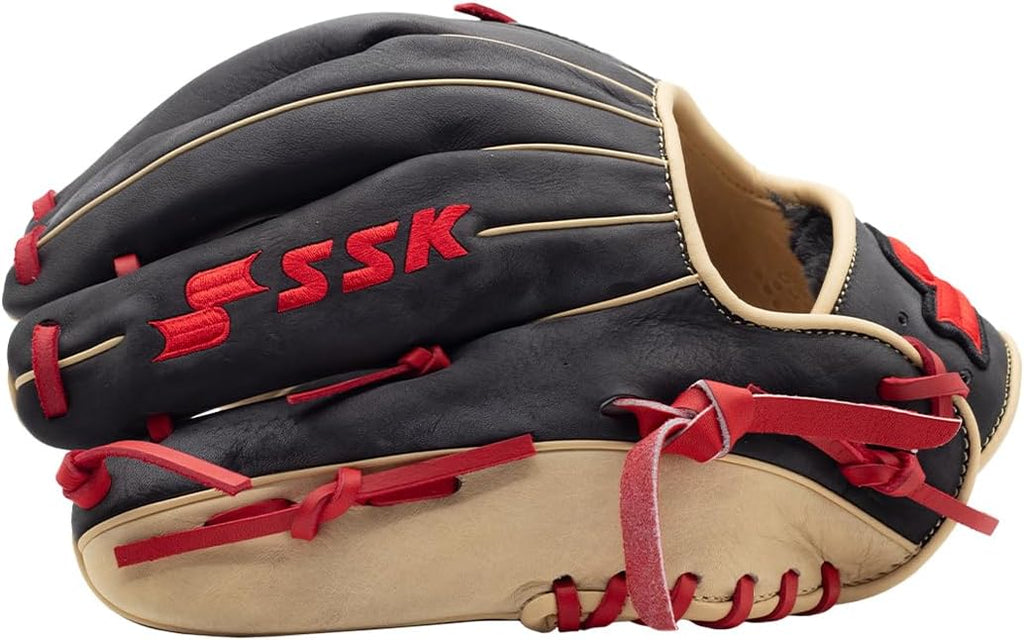 SSK Z5 Craftsman Infield Baseball Glove – 11.25' - 11.5' - 11.75' - 12' – Right & Left Hand Throw (Black/Red/Camel, 11.5')