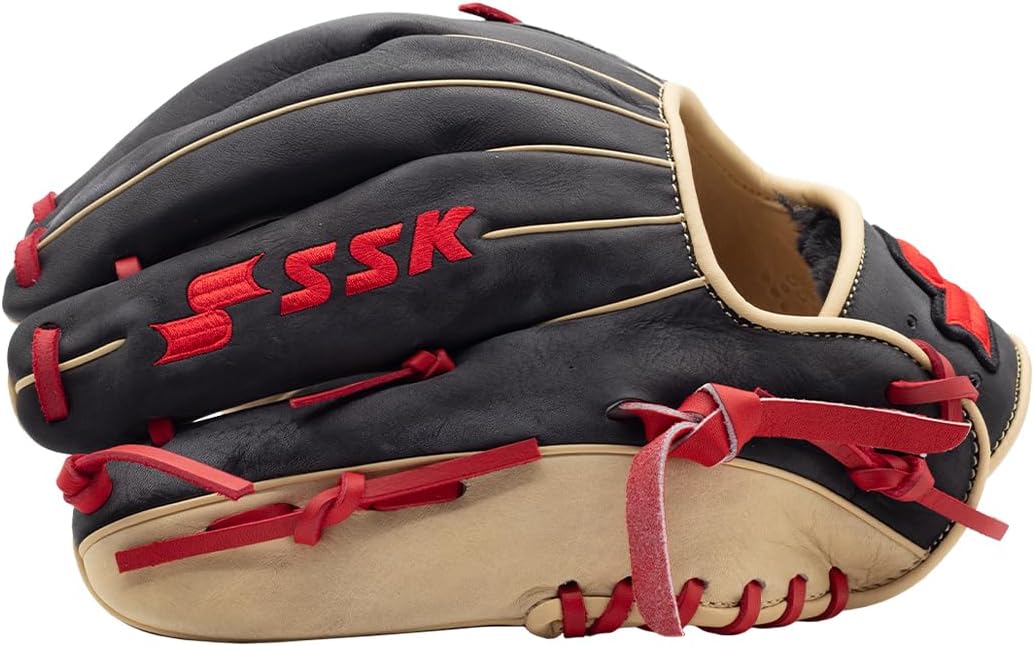 SSK Z5 Craftsman Infield Baseball Glove – 11.25' - 11.5' - 11.75' - 12' – Right & Left Hand Throw (Black/Red/Camel, 11.5')