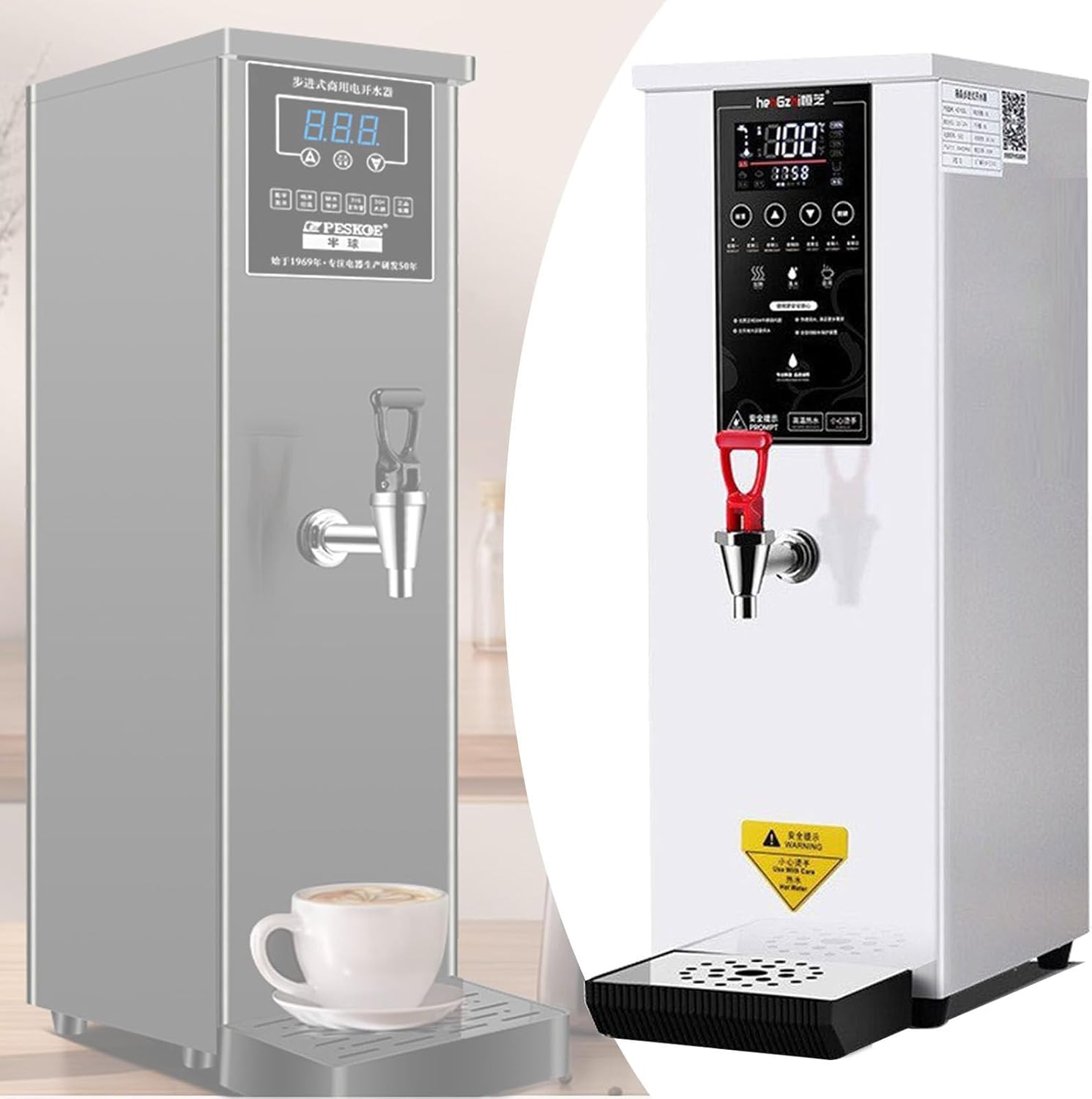 25L Commercial Hot Water Dispenser Boiler, 1000W Electric Catering Urn, Temperature Adjustable, 60L/H Large Output, Quick Brewing for Coffee, Tea, Milk, Hot Drinks White
