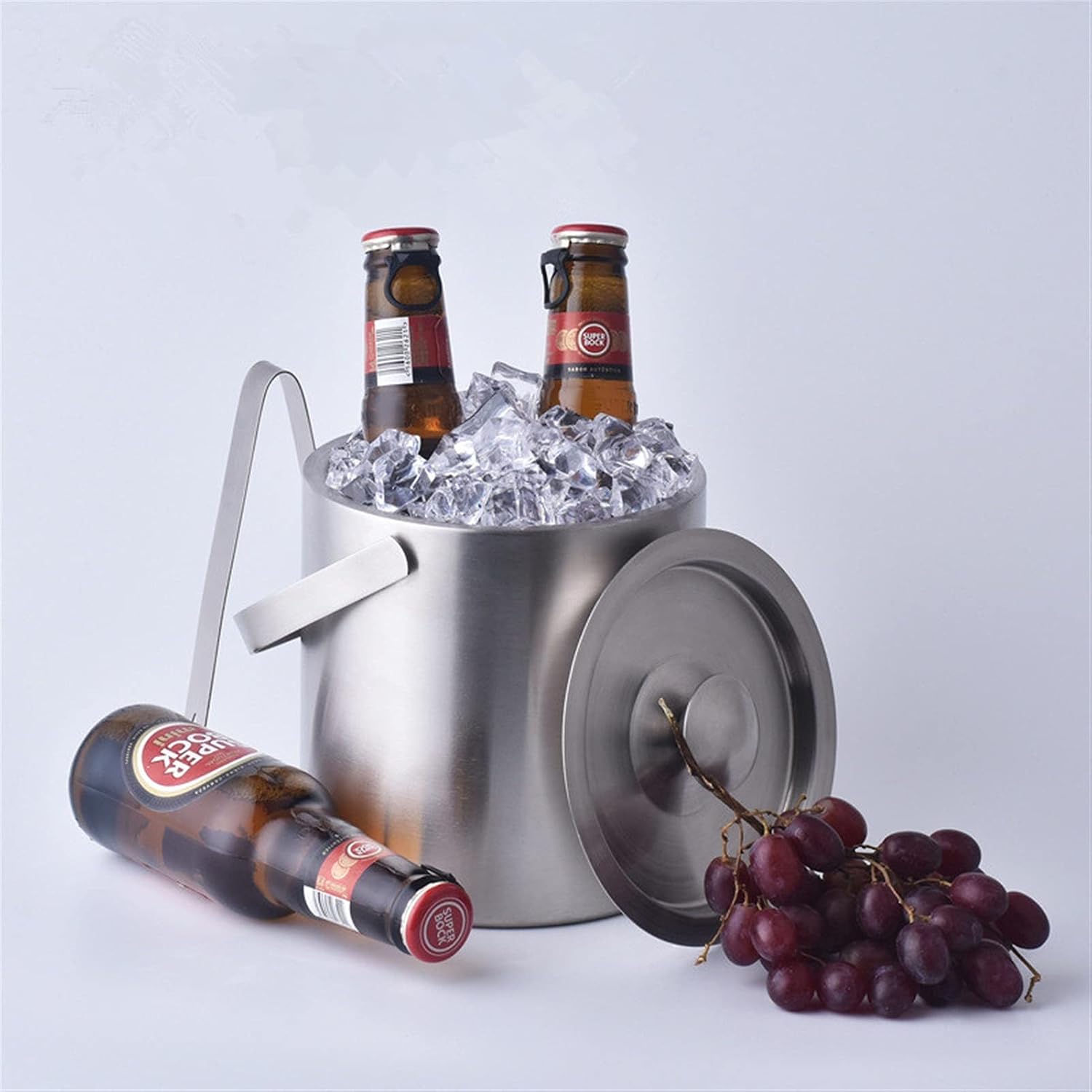 Ice Buckets 1.3L Portable Double Wall Stainless Steel Ice Bucket with Tong - Ice Buckets for Parties, Outdoor and Indoor Insulated Ice Bucket