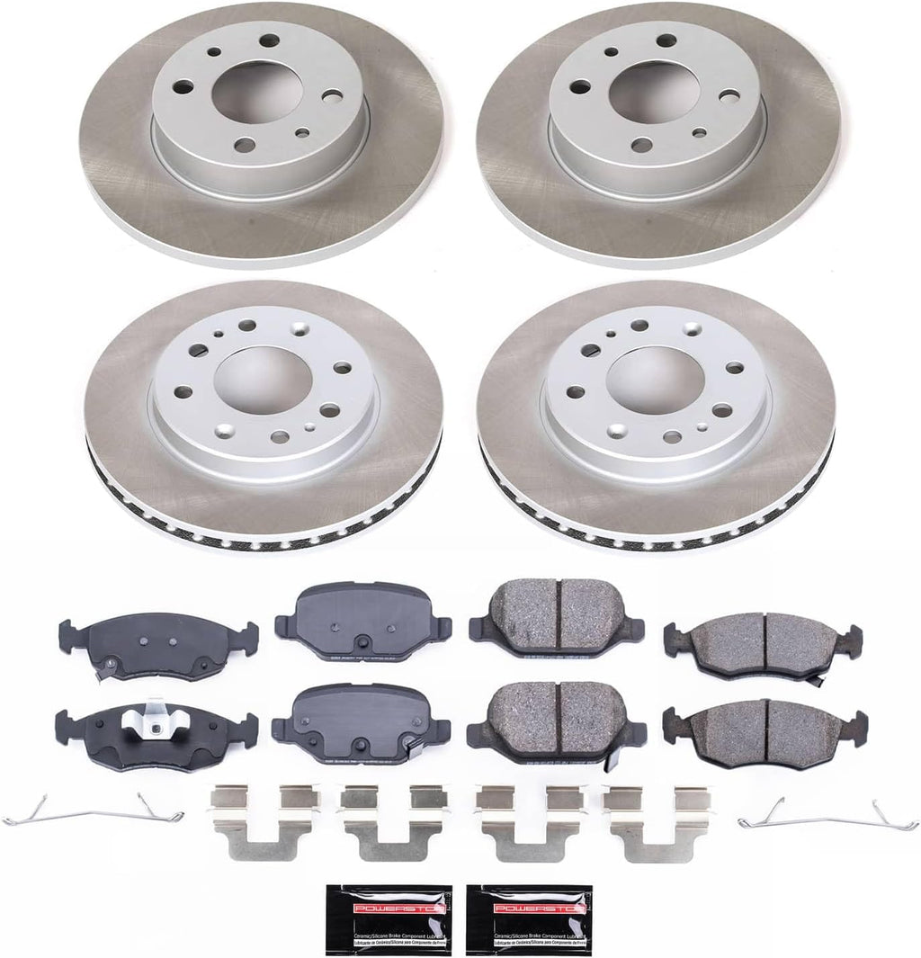 PowerStop Front and Rear Brake Kit for Fiat 500 2012-17 - Ceramic Brake Pads + Semi Coated Rotors Replacement, SC6291