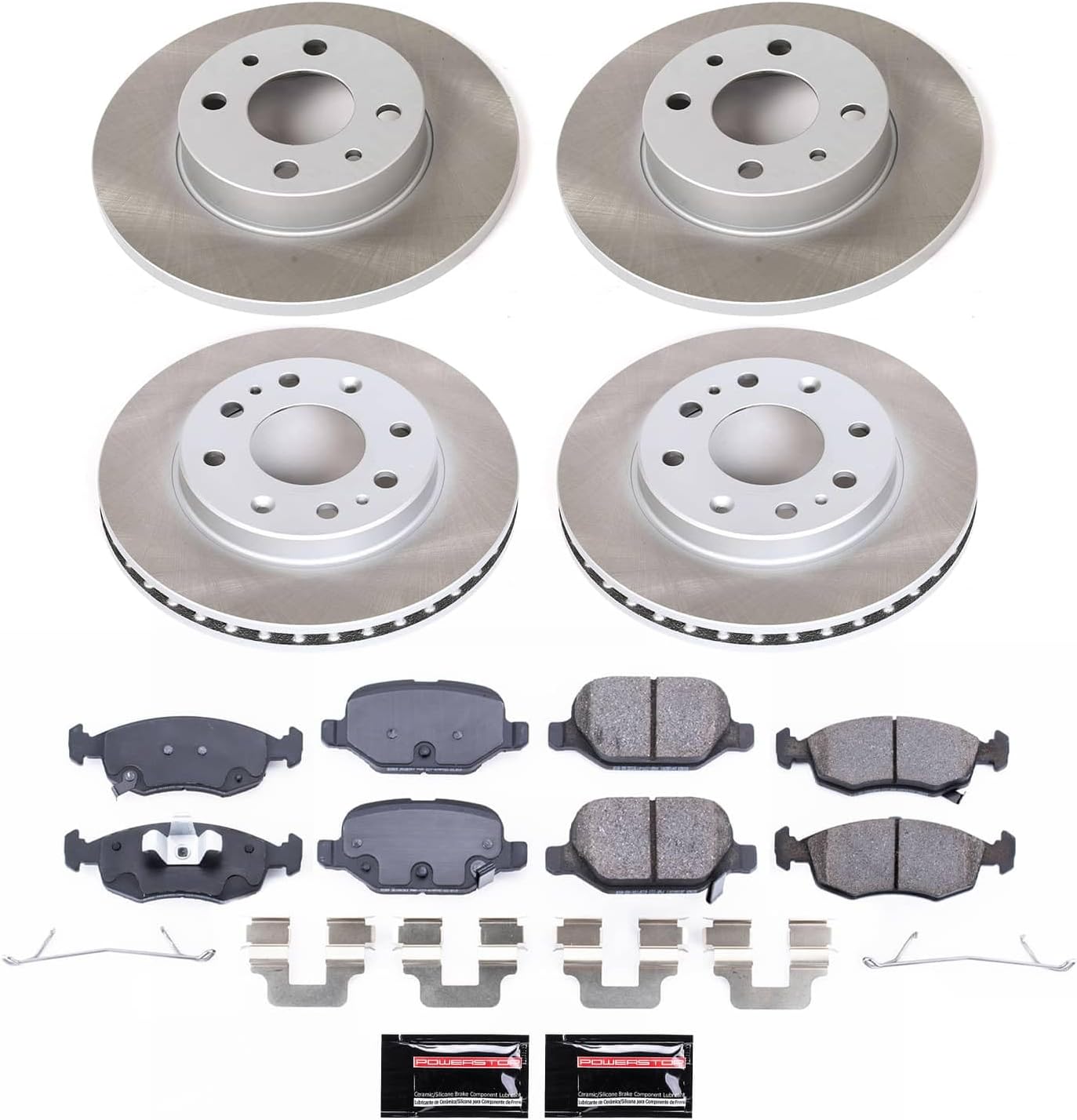 PowerStop Front and Rear Brake Kit for Fiat 500 2012-17 - Ceramic Brake Pads + Semi Coated Rotors Replacement, SC6291
