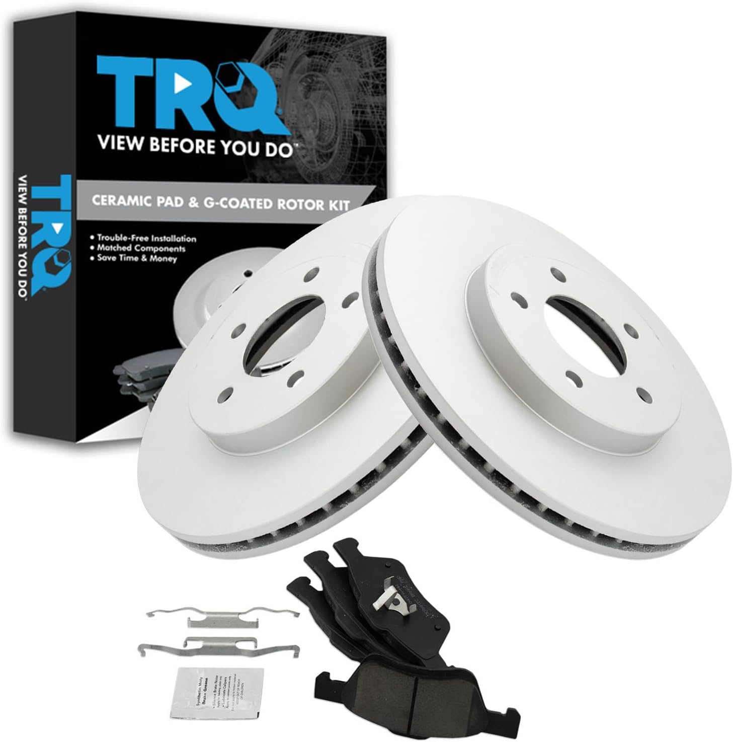 TRQ Front Brake Pad and Rotor Set Ceramic G Coated Rotors Compatible with 2011-2012 Ford Escape 2011 Mercury Mariner