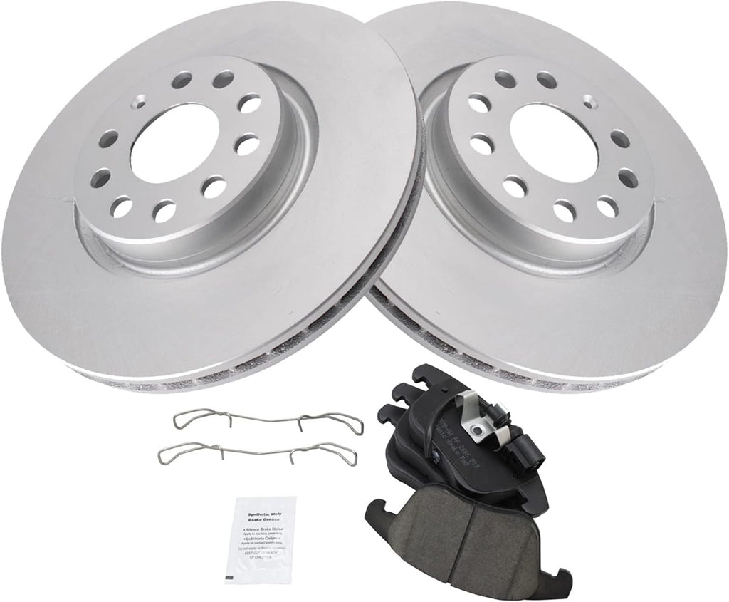 TRQ Front Brake Pad and Rotor Set Ceramic Coated Vented Rotors Compatible with 2012-2020 Volkswagen Passat 2009-2018 Tiguan 2015-2018 Audi Q3 2015-2018 Q3 Quattro