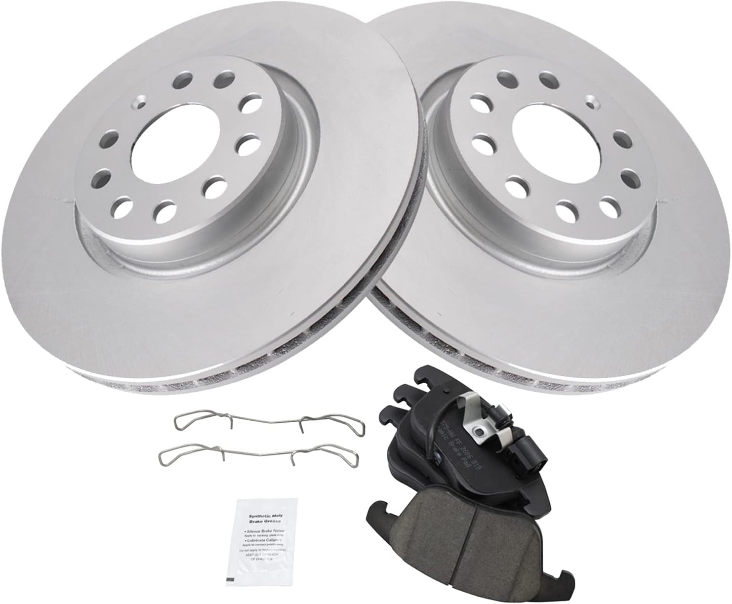 TRQ Front Brake Pad and Rotor Set Ceramic Coated Vented Rotors Compatible with 2012-2020 Volkswagen Passat 2009-2018 Tiguan 2015-2018 Audi Q3 2015-2018 Q3 Quattro