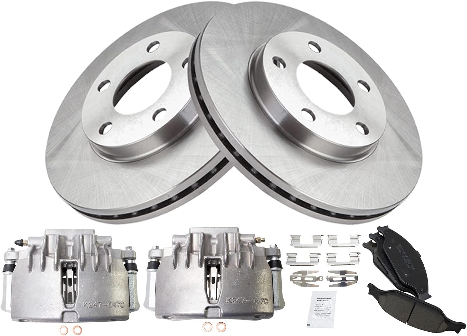 TRQ Front Brake Pad and Rotor Set Ceramic Vented Rotors Calipers Compatible with 2003-2004 Ford Mustang