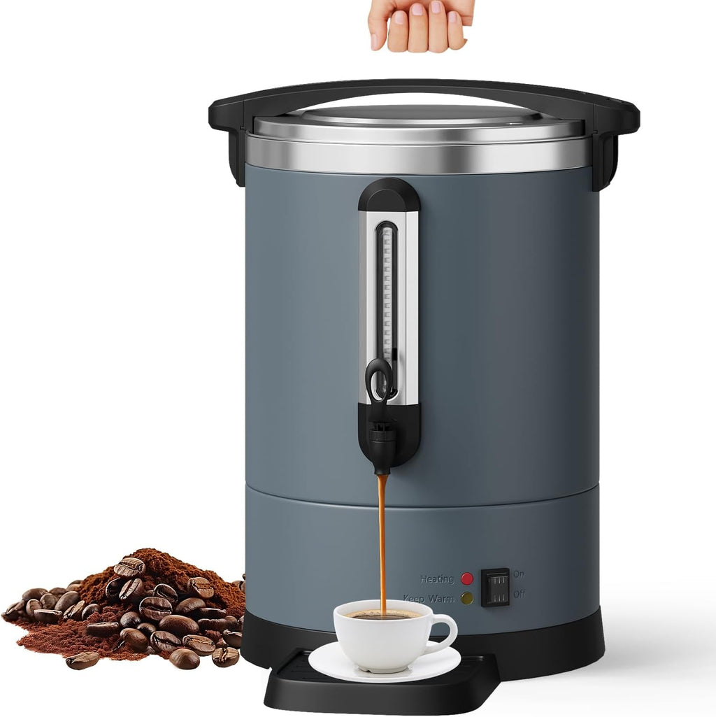 TROPOW Double Wall Insulated Commercial Coffee Urn - 14L/3.8Gal Stainless Steel Electric Coffee Maker - Fast Brew, Hot Beverage & Water Dispenser for Catering, Events, Large Capacity - 14L
