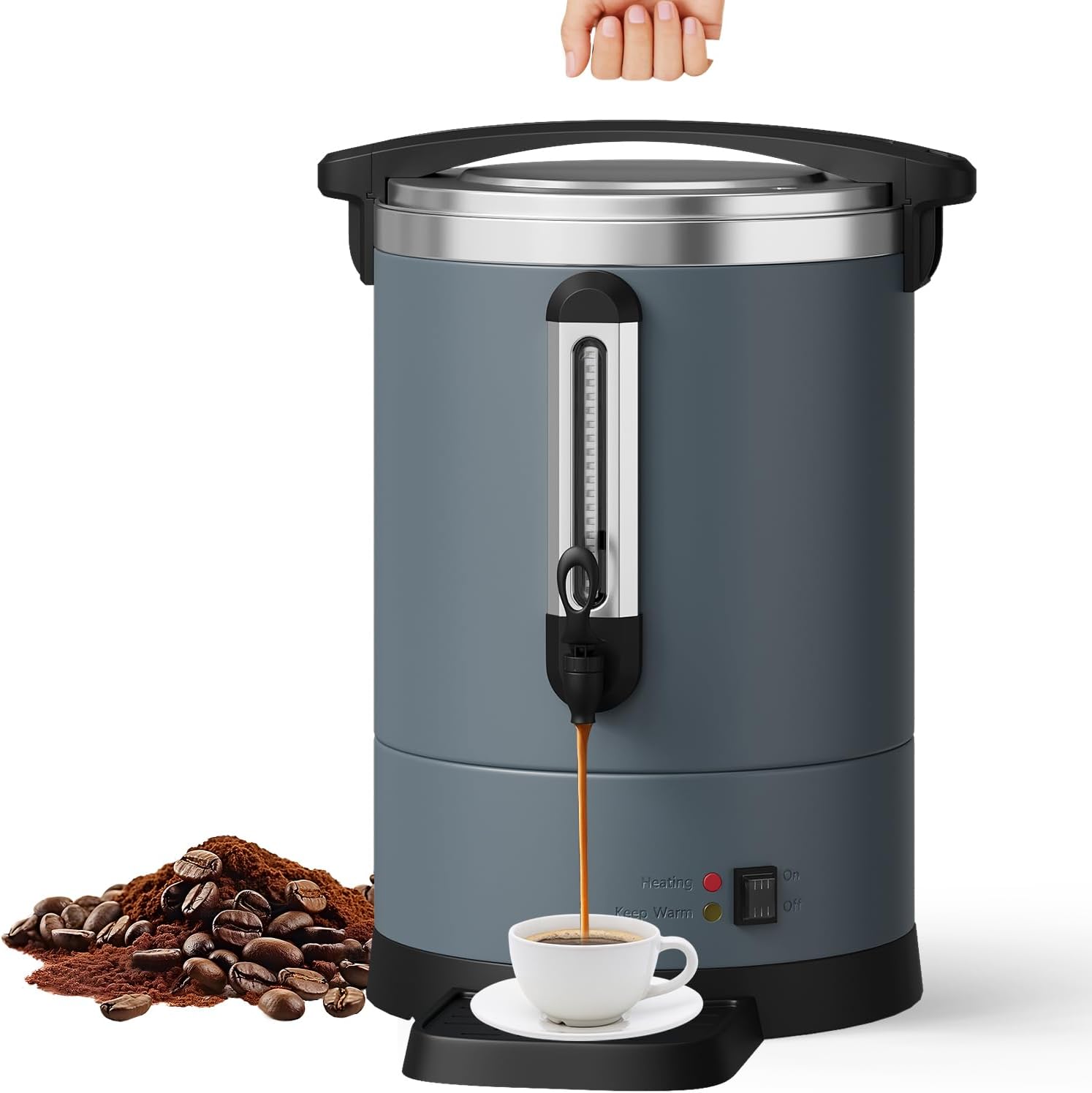 TROPOW Double Wall Insulated Commercial Coffee Urn - 14L/3.8Gal Stainless Steel Electric Coffee Maker - Fast Brew, Hot Beverage & Water Dispenser for Catering, Events, Large Capacity - 14L