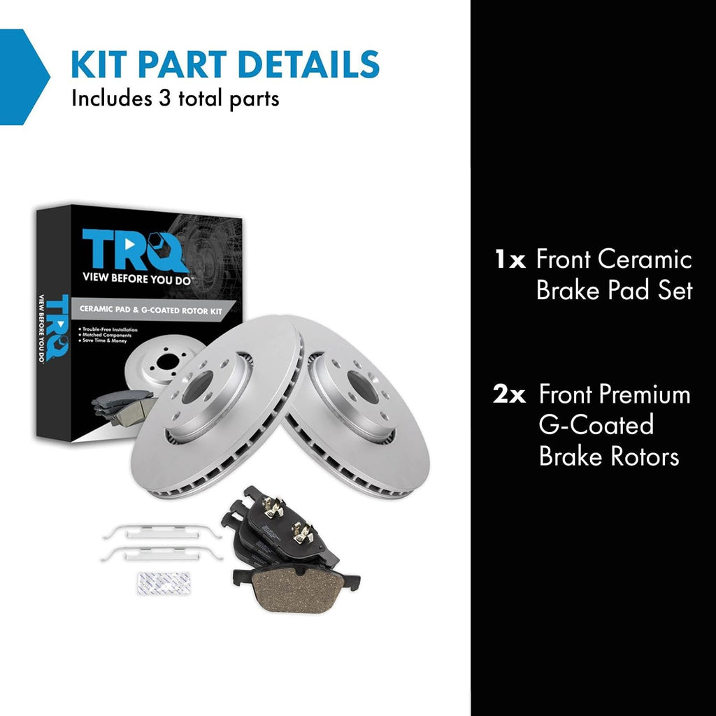 TRQ Front Brake Pad and Rotor Set Ceramic G Coated Rotors Compatible with 2011-2015 Volvo XC60