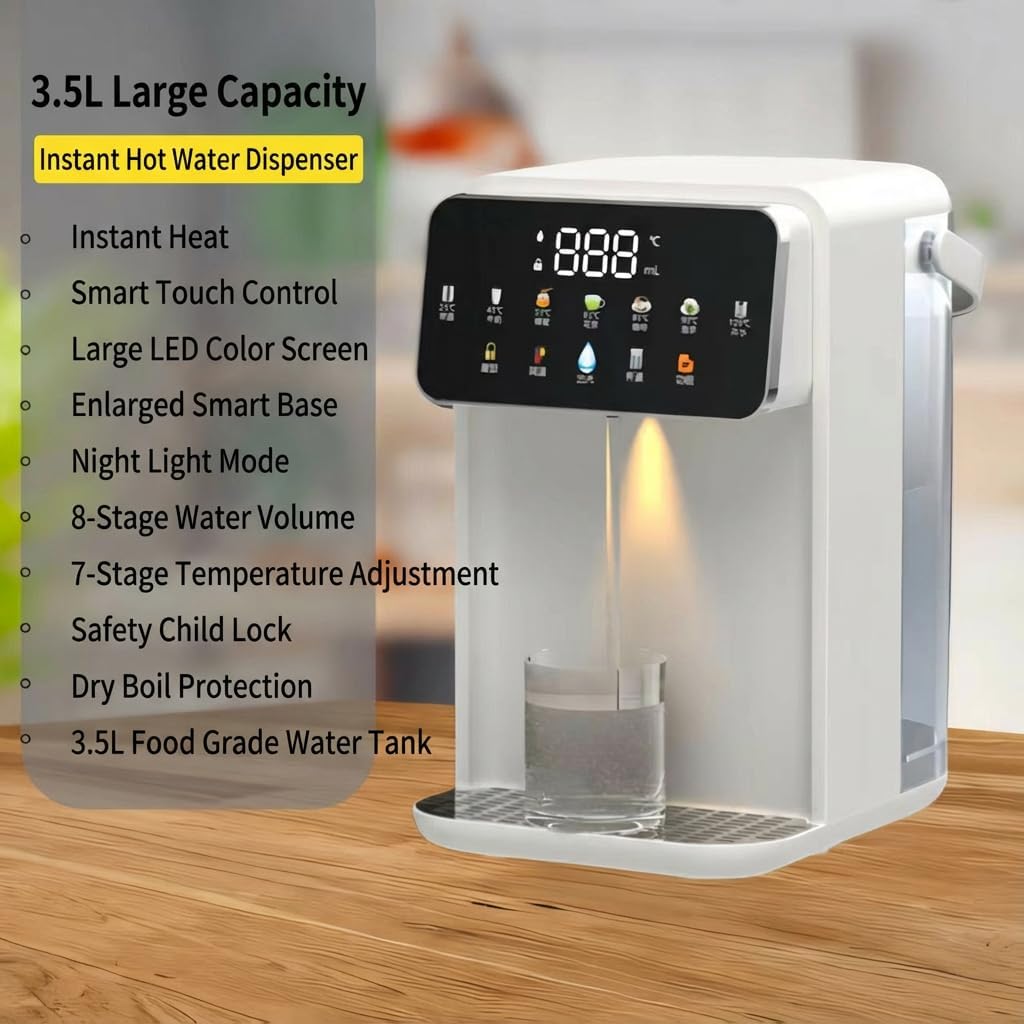 Electric Hot Water Dispenser for Counter, No Installation, 3.5L Water Boiler & Warmer with Carry Handle, Adjustable Temp & Volume, Smart Color Display for Kitchen, Home & Office,0.92Gal/3.5L,Black