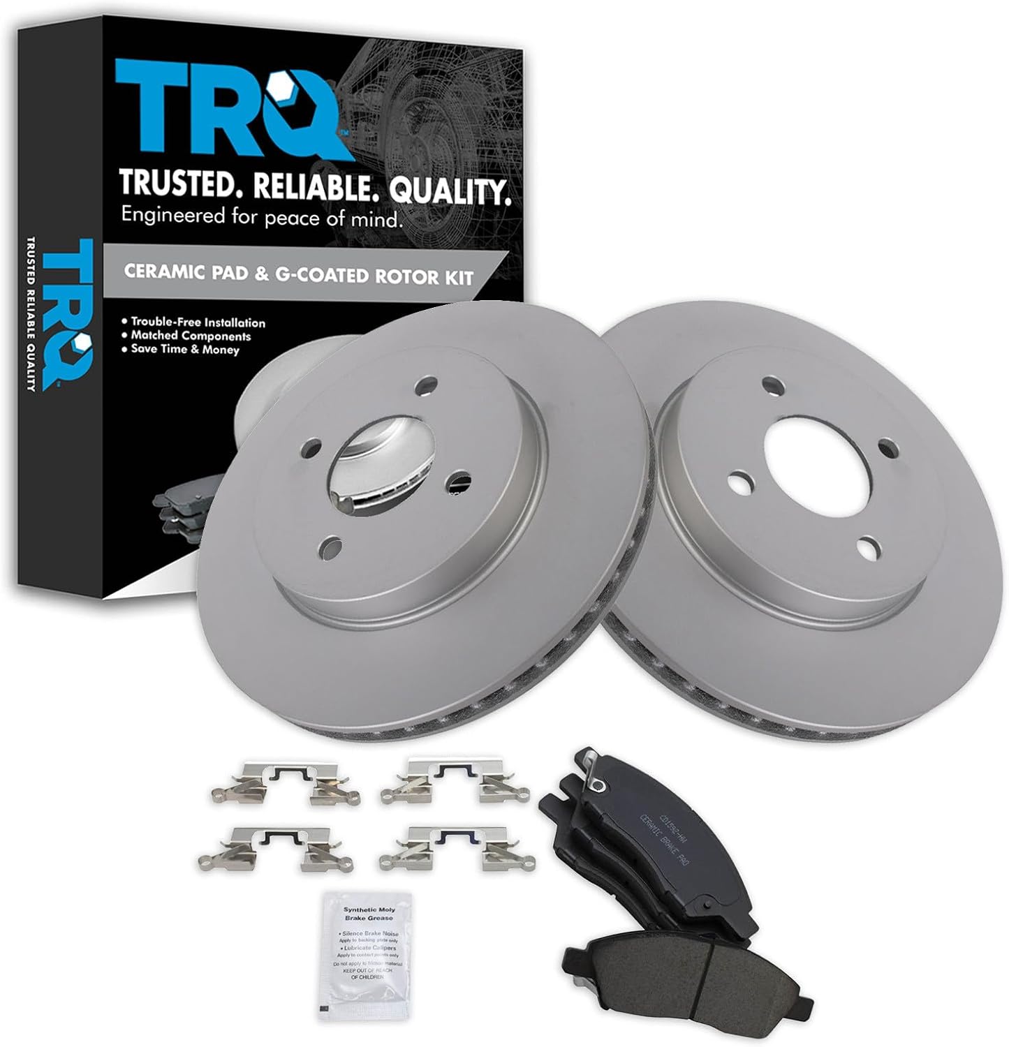 TRQ Front Brake Pad and Rotor Set Ceramic G Coated Vented Rotors Compatible with 2012-2018 Nissan Versa 2014-2018 Versa Note