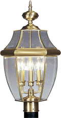 Livex Lighting 2354-01 Monterey 3 Light Outdoor Antique Brass Finish Solid Brass Post Head with Clear Beveled Glass