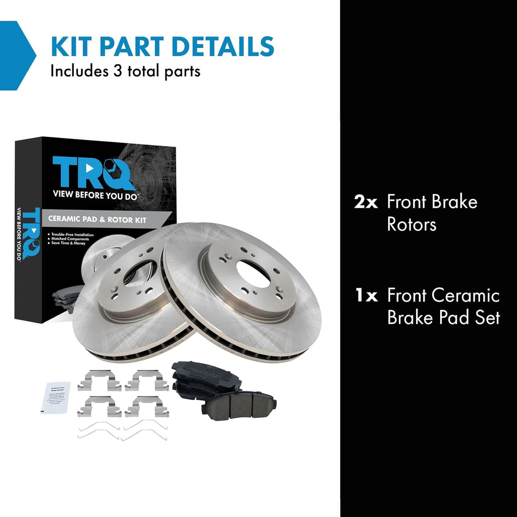 TRQ Front Ceramic Brake Pad and Rotor Set Compatible with 2012-2016 Honda CR-V All Wheel Drive 2012-2015 Honda Crosstour All Wheel Drive 2011 Accord Crosstour