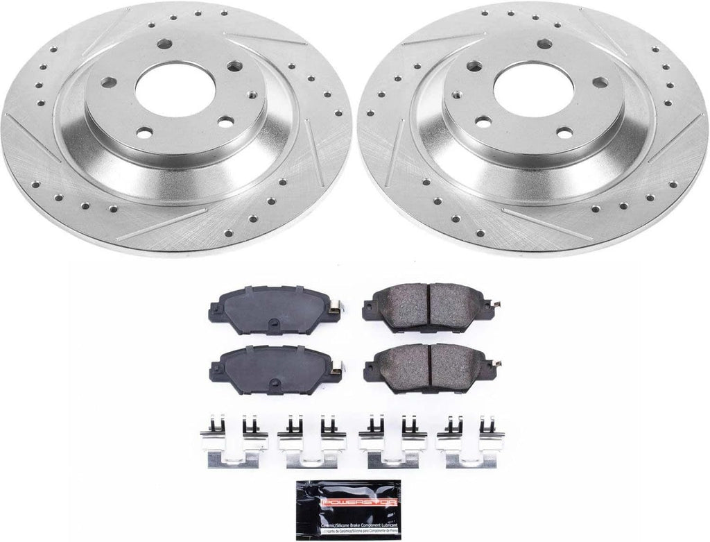 PowerStop Rear Brake Kit for Mazda CX-5 2016-24 - Drilled and Slotted Disc Rotors with Carbon-Fiber Ceramic Brake Pads Replacement, K7516
