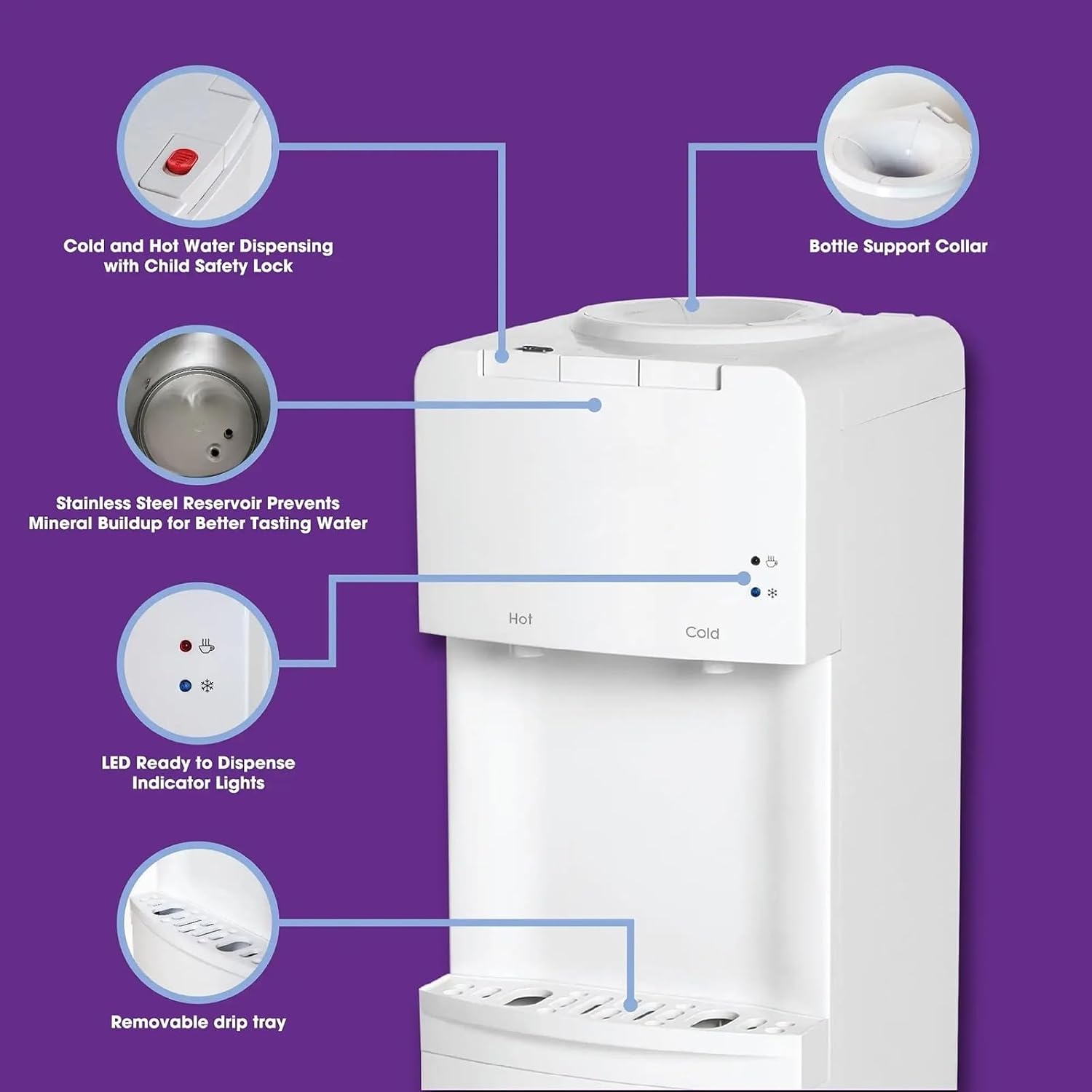 Water Dispenser Top Loading Hot Cold Temperature Water Dispenser White Water Cooler Water Cooler