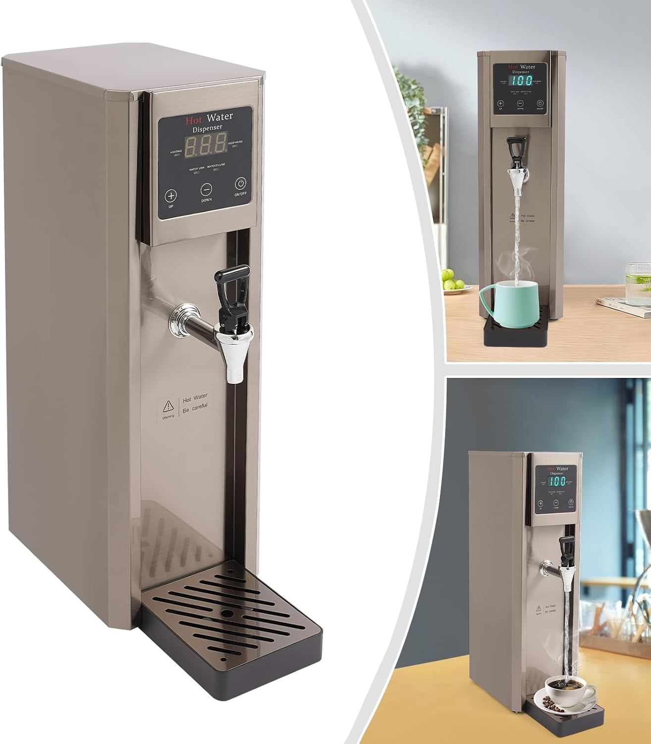 Electric Water Boiler, 1800W 7.8L/2.06gal Hot Water Dispenser, Adjustable Temperature Water Boiler, Large Capacity Step-Heating Temperature Control 104-210.2℉, for Coffee Shop Office Restaurant