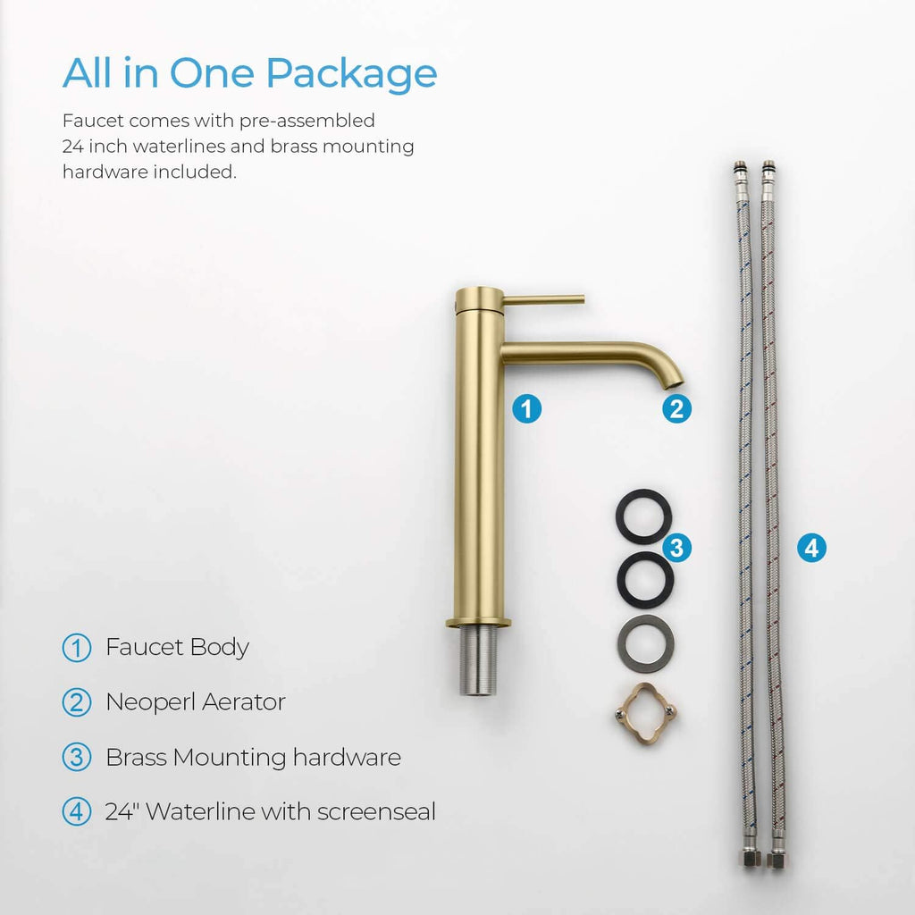 KIBI KBF1009 Solid Brass Single Handle Single Hole Circular Faucet for Bathroom Sink | High Arc Faucet Spout Design | Corrosion and Rust Resistant | Brushed Gold