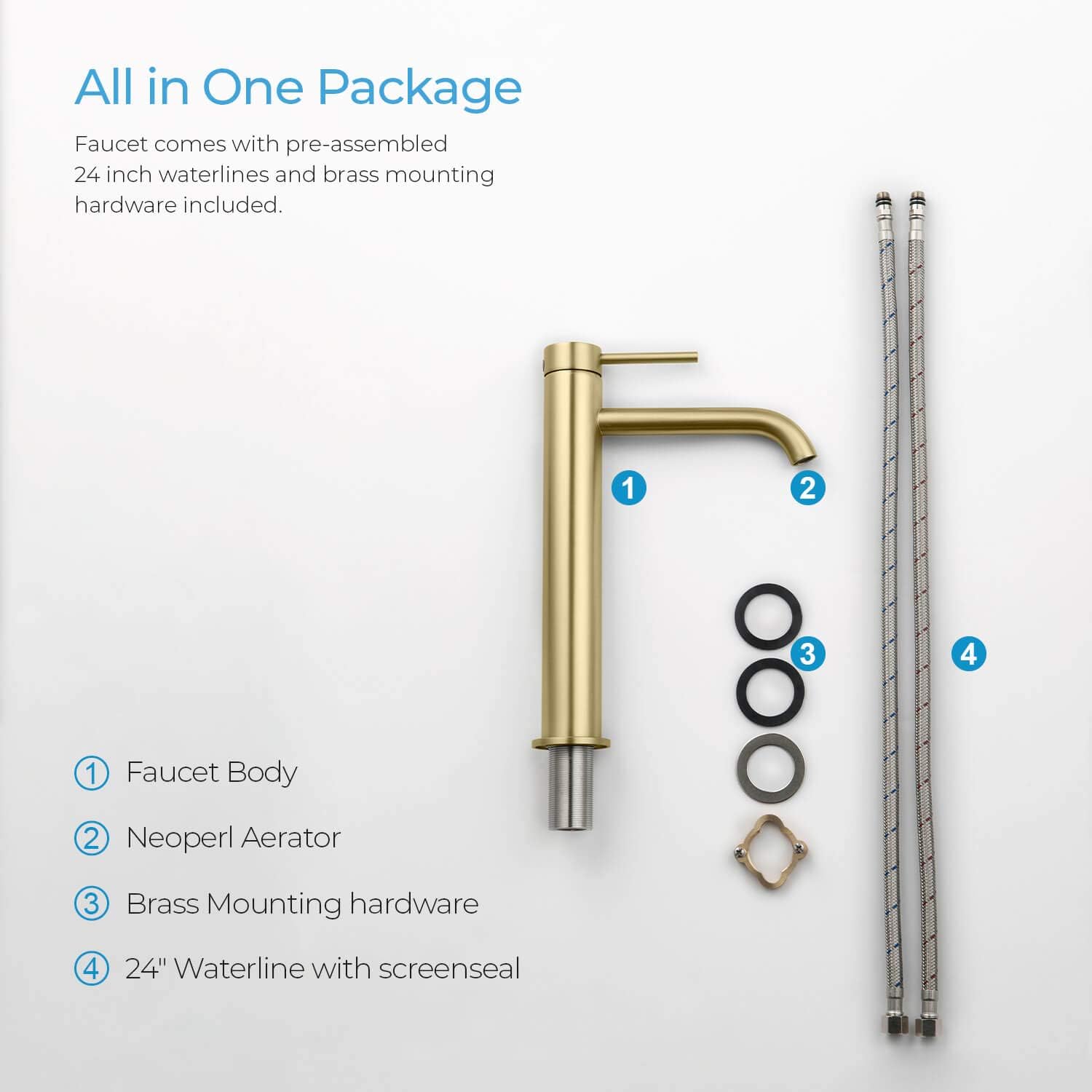 KIBI KBF1009 Solid Brass Single Handle Single Hole Circular Faucet for Bathroom Sink | High Arc Faucet Spout Design | Corrosion and Rust Resistant | Brushed Gold