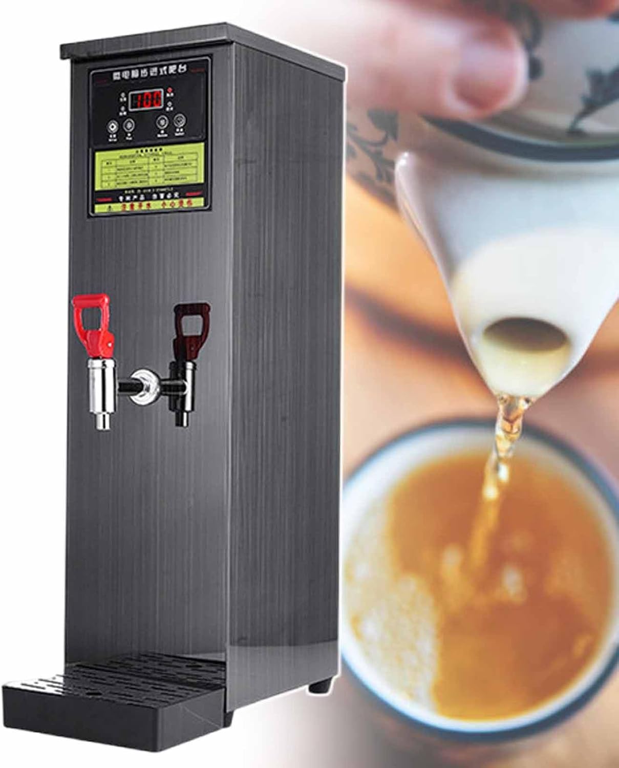Commercial Water Boiler, Automatic Hot Water Dispenser with Water Connection & Drip Tray, Stepping Type Boiling Water Machine, for Offices, Milk Tea Stores,Black