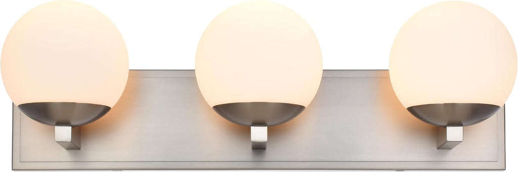 Bathroom Vanity Light Fixtures, 3-Light Globe Bathroom Lighting Fixtures Over Mirror, Modern Wall Lights for Living Room, Long Backplate, Standard E26 Base, Brushed Nickel