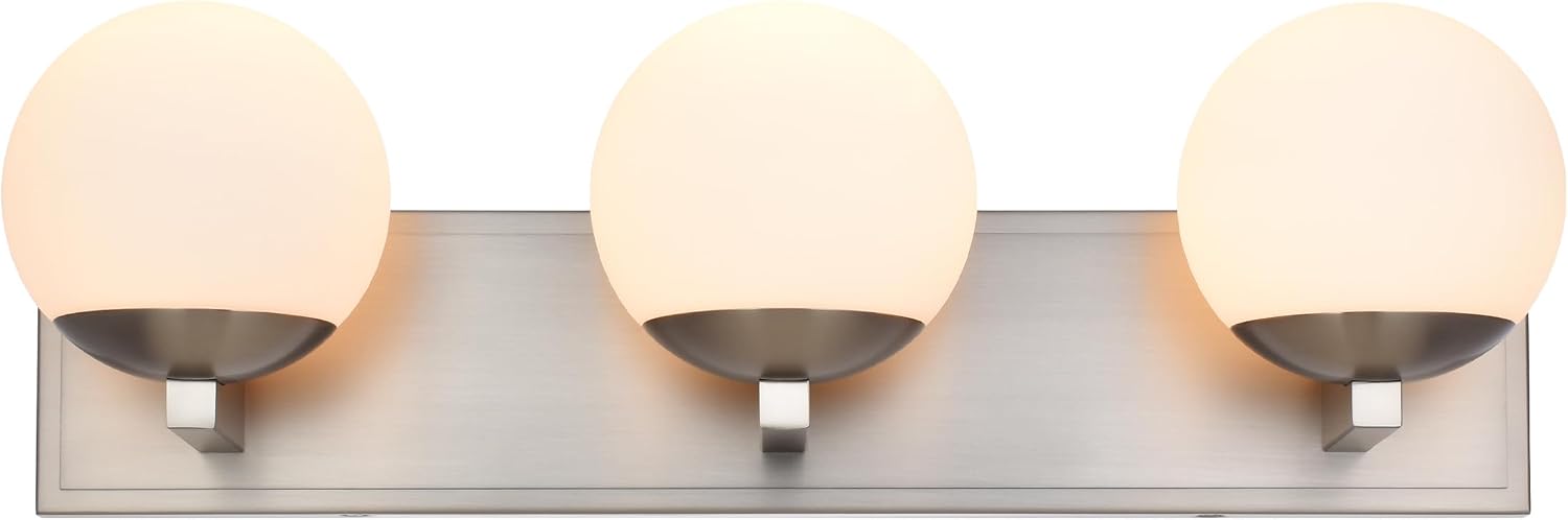 Bathroom Vanity Light Fixtures, 3-Light Globe Bathroom Lighting Fixtures Over Mirror, Modern Wall Lights for Living Room, Long Backplate, Standard E26 Base, Brushed Nickel