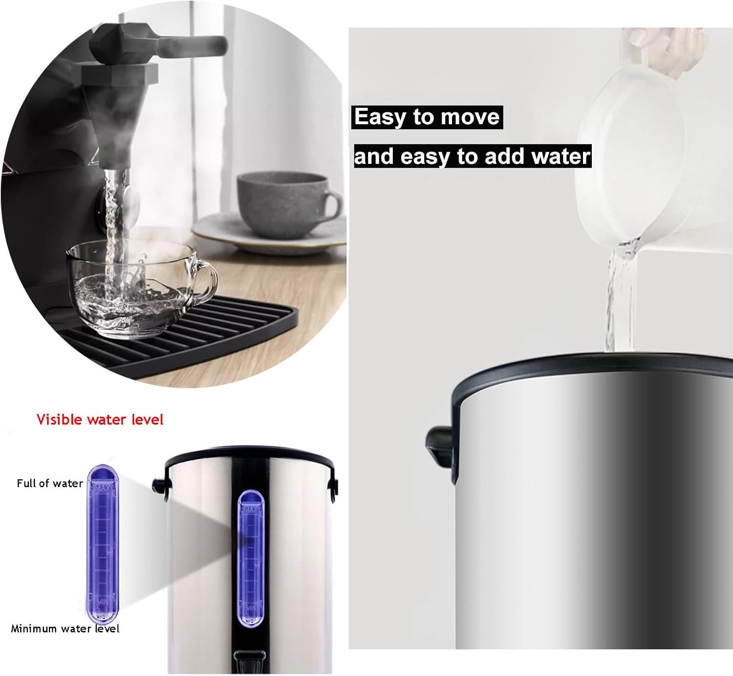 12.9L Commercial Large Capacity Stainless Steel Hot Water Dispenser Temperature Control Electric Boiling Bucket for Coffee Shops Milk Tea Shops Restaurants 110V 1500W