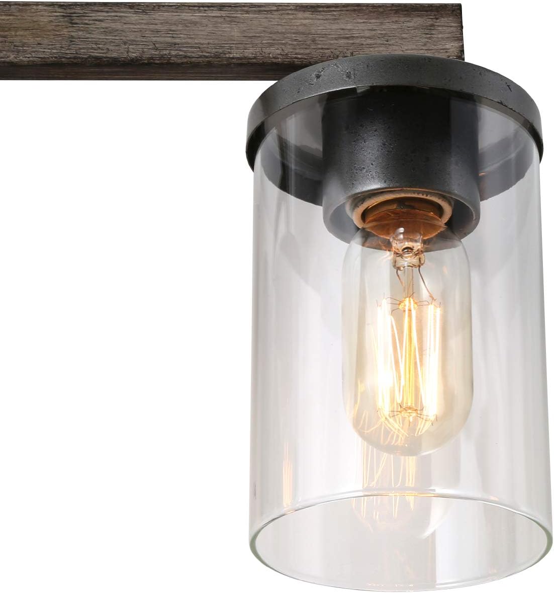 LALUZ Bathroom Vanity Light Fixtures, Farmhouse Vanity Lighting with Clear Glass Shades, Faux Wood, 4-Light, 28'' L x 6.3'' W x 8.7'' H