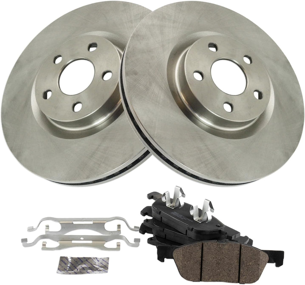 TRQ Front Brake Pad and Rotor Set Ceramic Vented Rotors Compatible with 2015-2020 Ford Edge