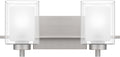 Quoizel Kolt Modern Vanity Lights, 2-Light, 18 Inch Brushed Nickel Bathroom Lighting Fixtures Over Mirror, Sandblasted Inner Glass, 100 W A19 Bulb, Wall Mount Light for Bathrooms, Kitchen or Hallway