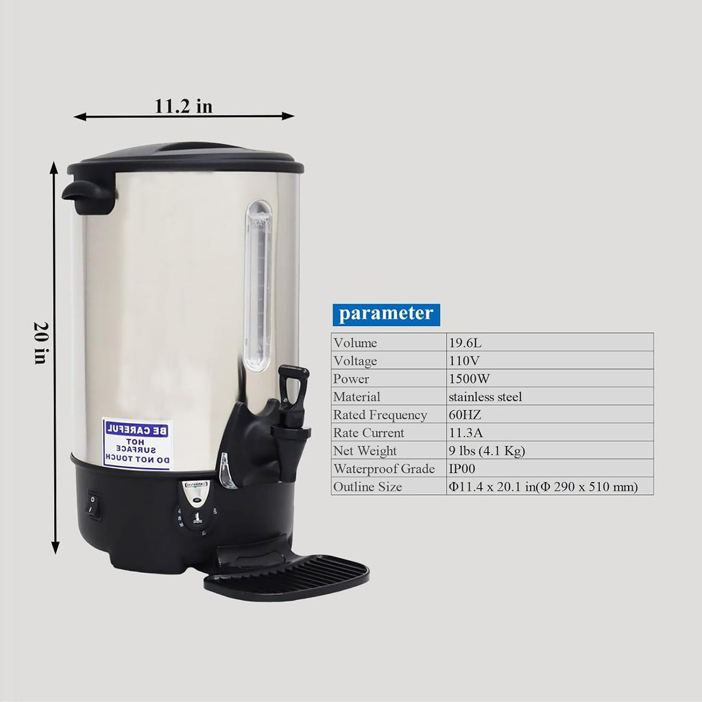 19.6L Commercial Large Capacity Stainless Steel Hot Water Dispenser Temperature Control Electric Boiling Bucket for Coffee Shops Milk Tea Shops Restaurants 110V 1500W