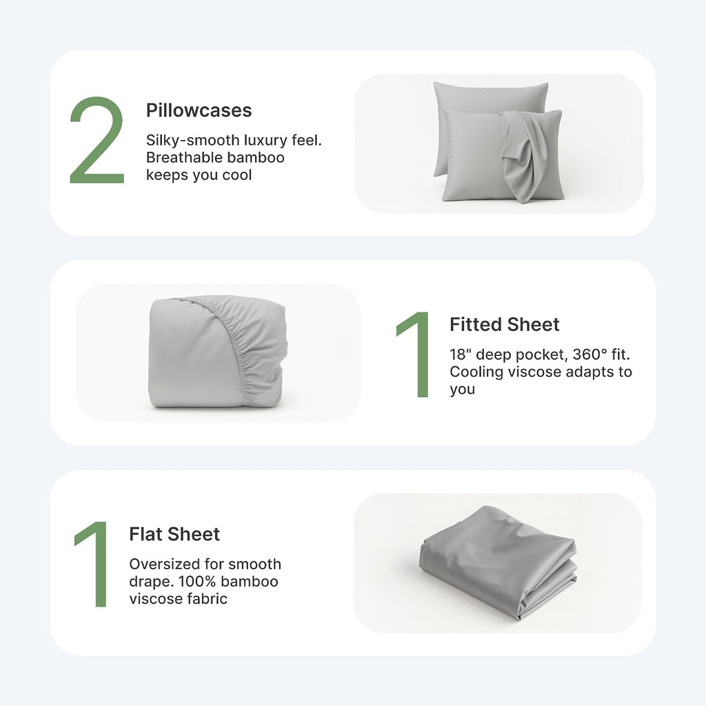 BedVoyage - Viscose from Bamboo Split King Size Sheets Set - Luxury 5pc King Sheet Set - Cooling Bed Sheets 18' Deep Pocket - Ultra Soft Sheet and Pillowcase Sets - Stone