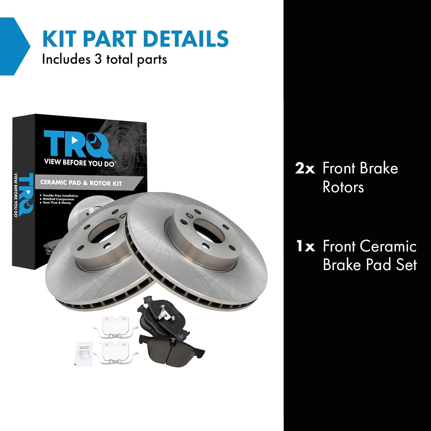 TRQ Front Brake Pad and Rotor Set Ceramic Vented Rotors Compatible with 2007-2018 BMW X5 2011-2019 X6