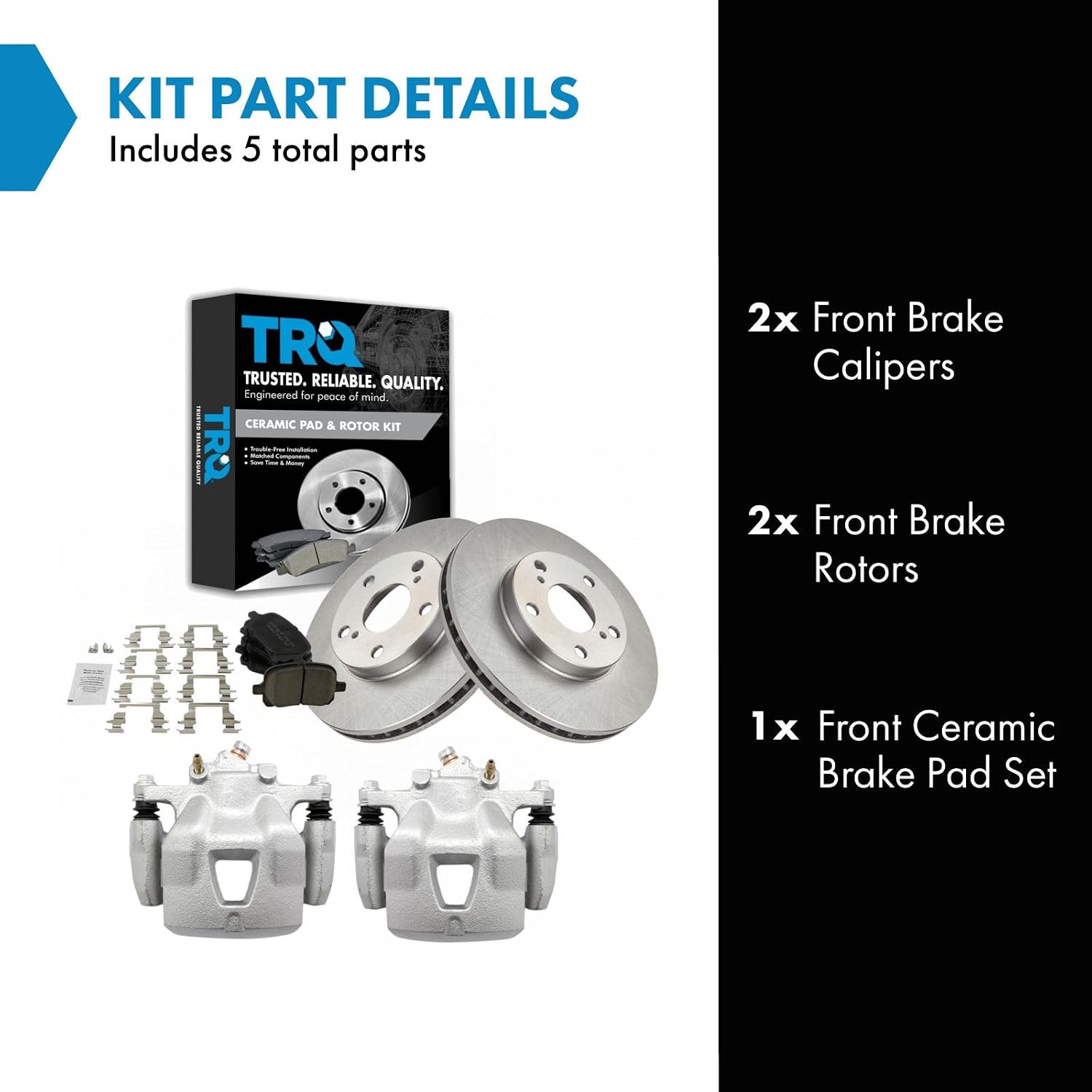 TRQ Front Brake Pad and Rotor Set Ceramic Vented Rotors Calipers Compatible with 1997-2001 Lexus ES300 1998-2004 Toyota Avalon Camry 1999-2003 Solara