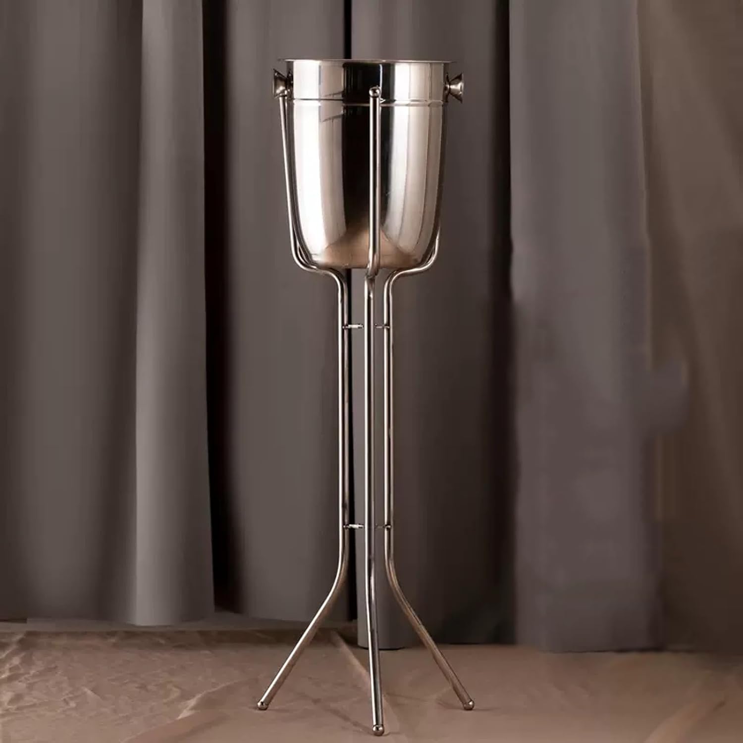 Ice Buckets Stainless Steel Double Wall Ice Bucket with Triangle Bracket Wine Chiller Ice Buckets for Parties Festival Bar Outdoor or Indoor Use, Height 32.2 inch, 5L Insulated Ice Bucket