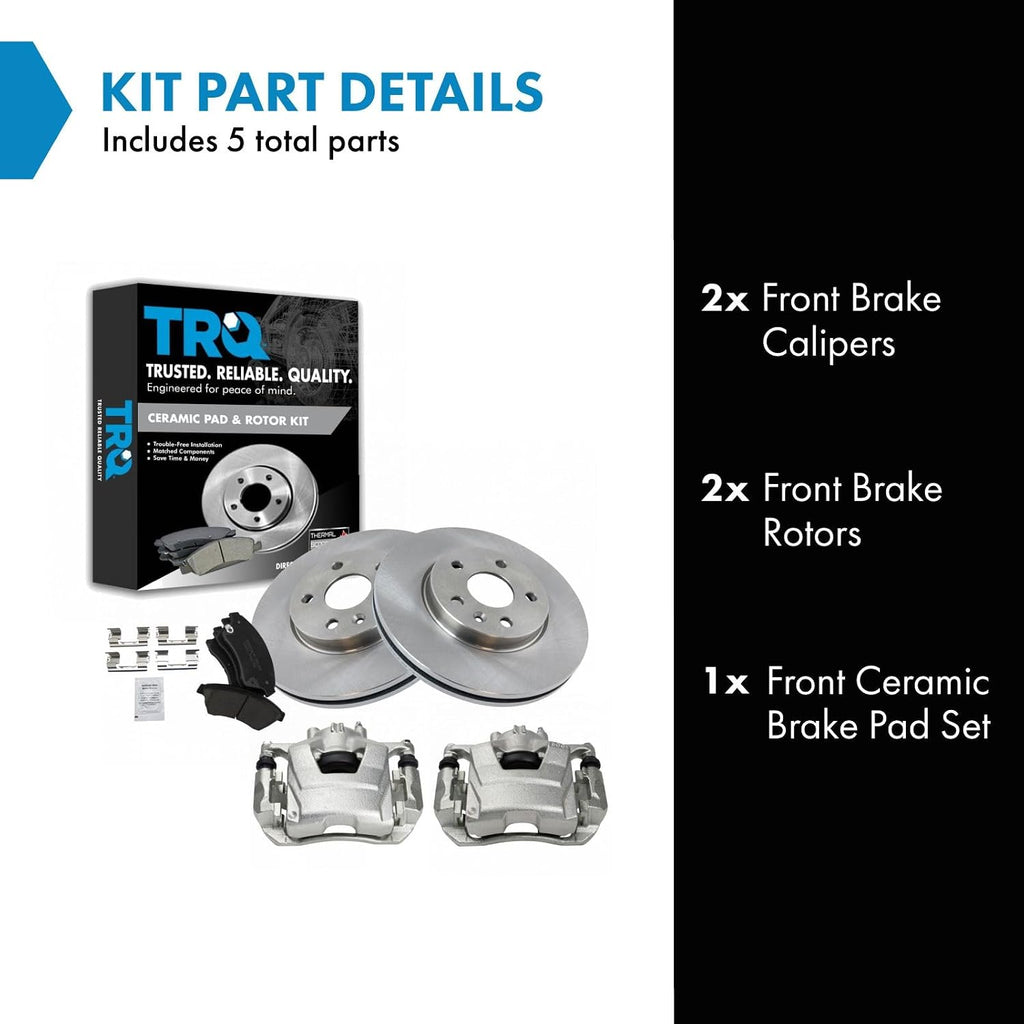 TRQ Front Brake Pad and Rotor Set Ceramic Vented Rotors Calipers Compatible with 2011-2015 Chevrolet Cruze 2016 Cruze Limited 2012-2017 Sonic