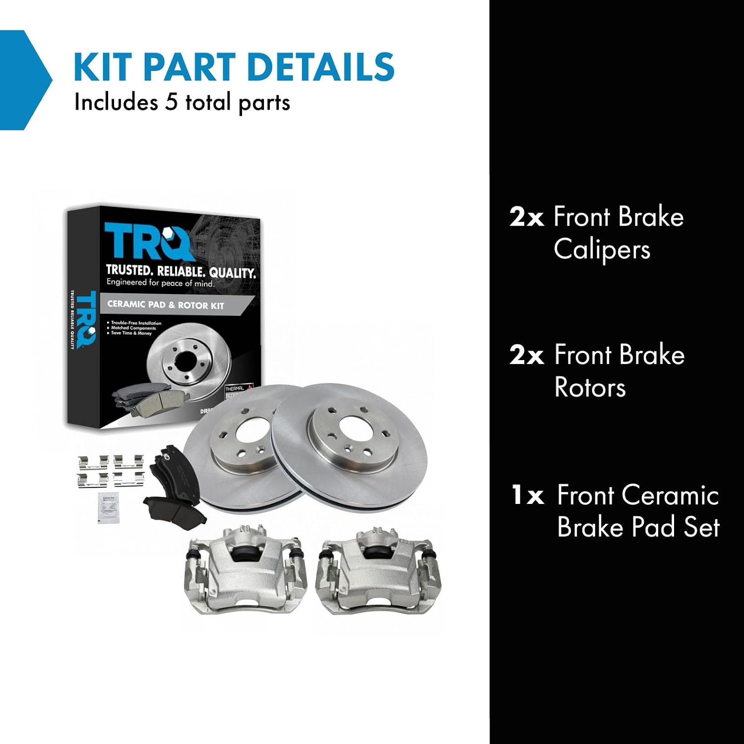 TRQ Front Brake Pad and Rotor Set Ceramic Vented Rotors Calipers Compatible with 2011-2015 Chevrolet Cruze 2016 Cruze Limited 2012-2017 Sonic
