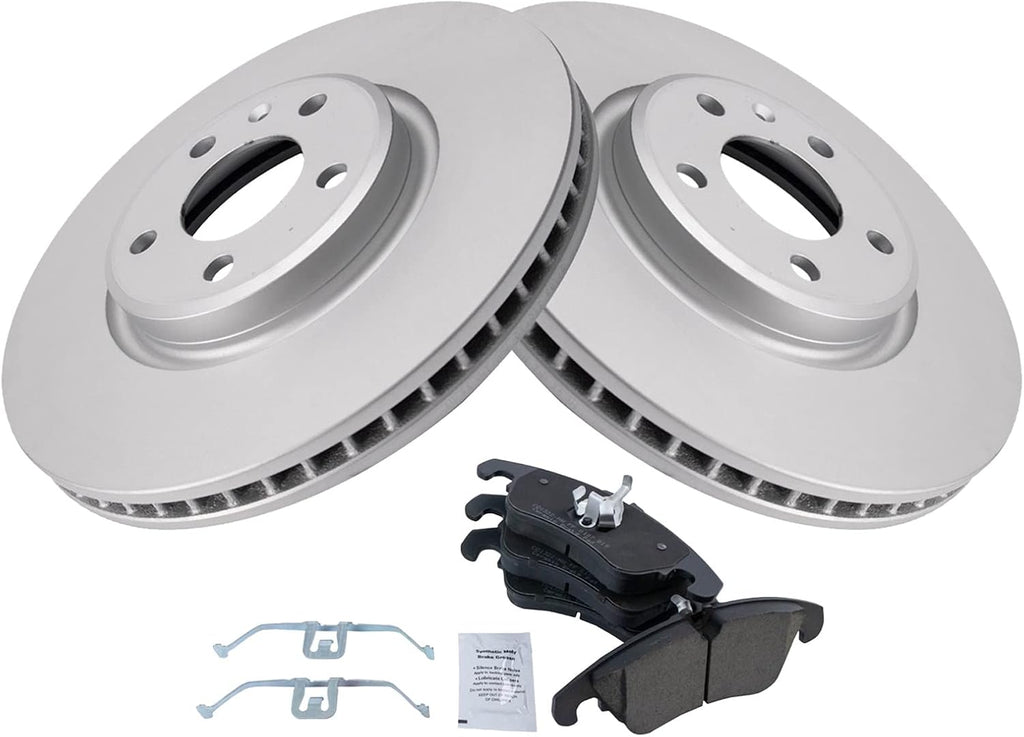 TRQ Front Brake Pad and Rotor Set Ceramic Coated Vented Rotors Compatible with 2009-2012 Q5 2011-2016 A4 2012-2017 A5 2013-2016 Allroad 2012-2015 A6 2014-2015 A7 Quattro