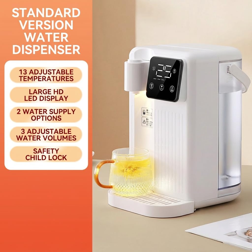2000W Countertop Hot Water Dispenser, 3L Electric Water Boiler with3-Second Instant Heating, Built-in Filter & Adjustable TemperatureSmart Touch Screen, Without Filter,White