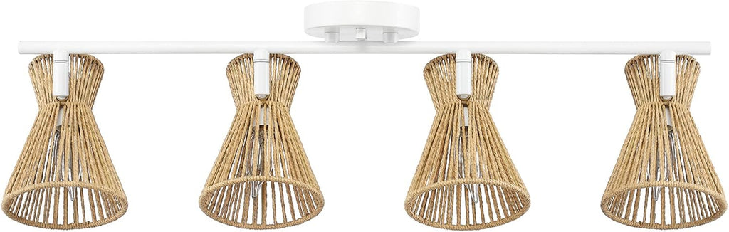 Globe Electric 64000050 28' 4-Light Track Lighting, Matte White, Natural Twine Shades, Ceiling Light, Pivot Shade, Kitchen Lights, 4 Bulb Track-Light