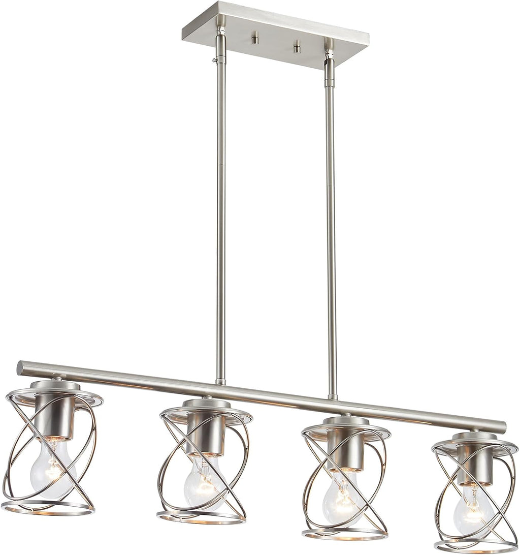 mavcadonf Kitchen Island Light, 4-Light Dining Room Lighting Fixtures Hanging, Farmhouse Linear Pendant Light for Kitchen Island Table Living Room with Adjustable Rods, Brushed Nickel