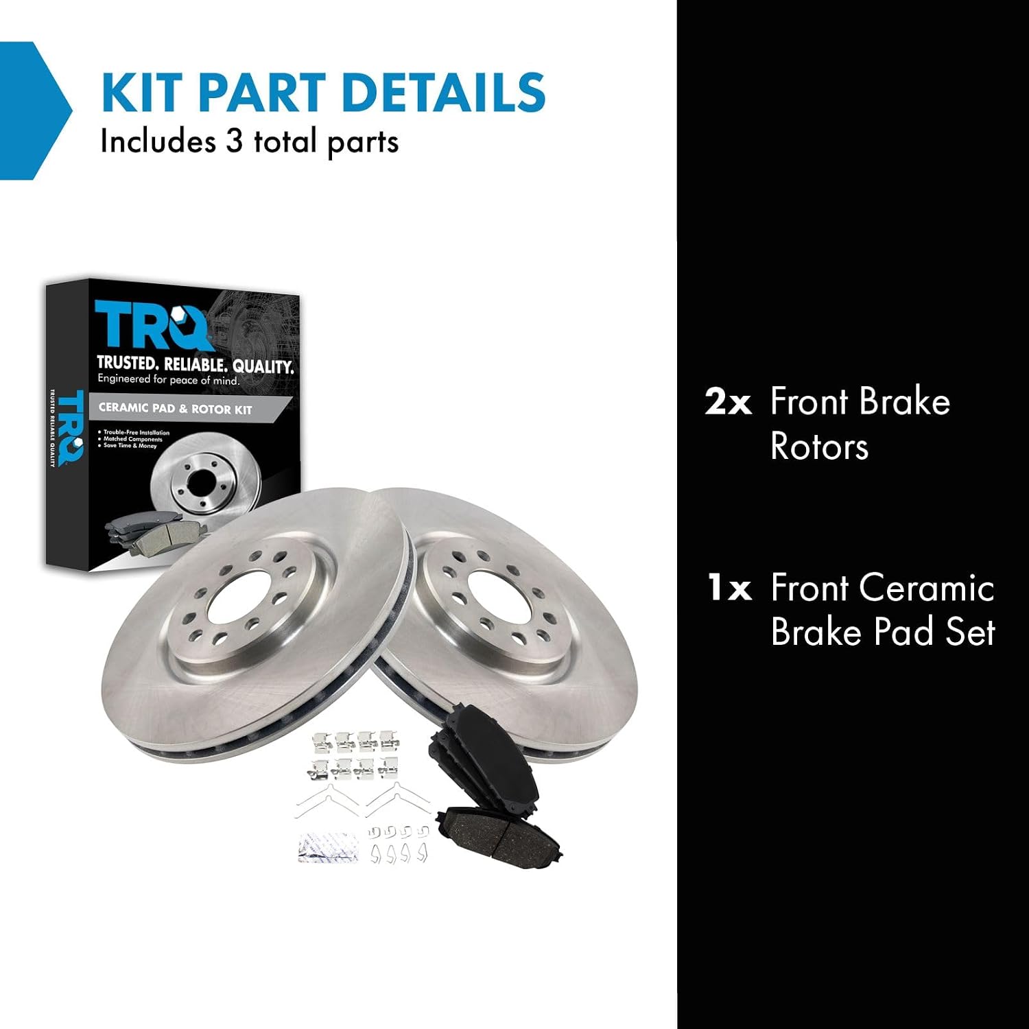 TRQ Front Ceramic Brake Pad and Rotor Set 12.99 in 5-Lug for 2016-2021 Jeep Cherokee with 330 mm Diameter Front Rotors with Dual Piston Calipers