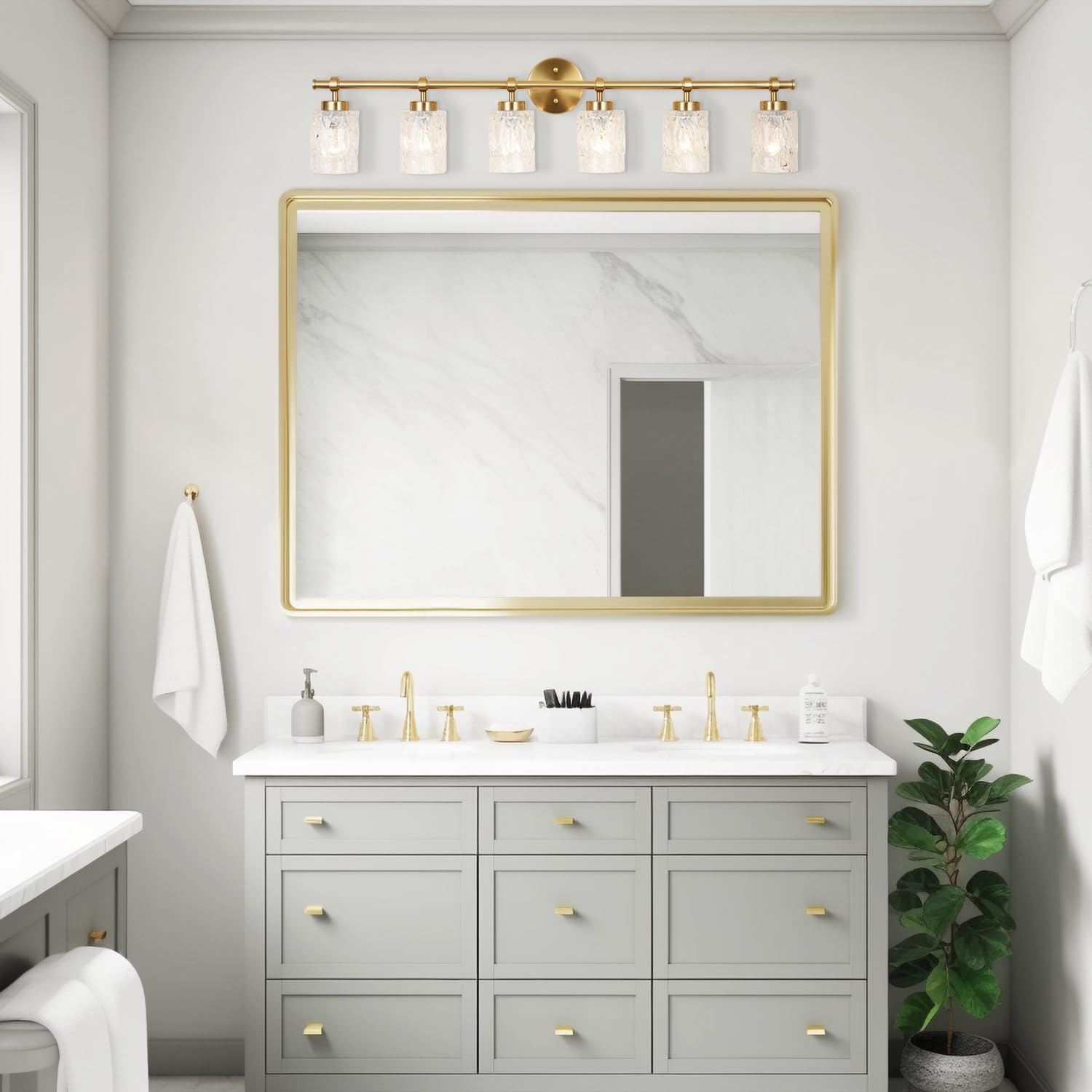 ALICE HOUSE Modern 6-Light Bathroom Vanity Light, 41' Brushed Brass Finish Wall Lighting Fixture Over Mirror for Bathroom, Powder Room, Makeup AL5095-W6