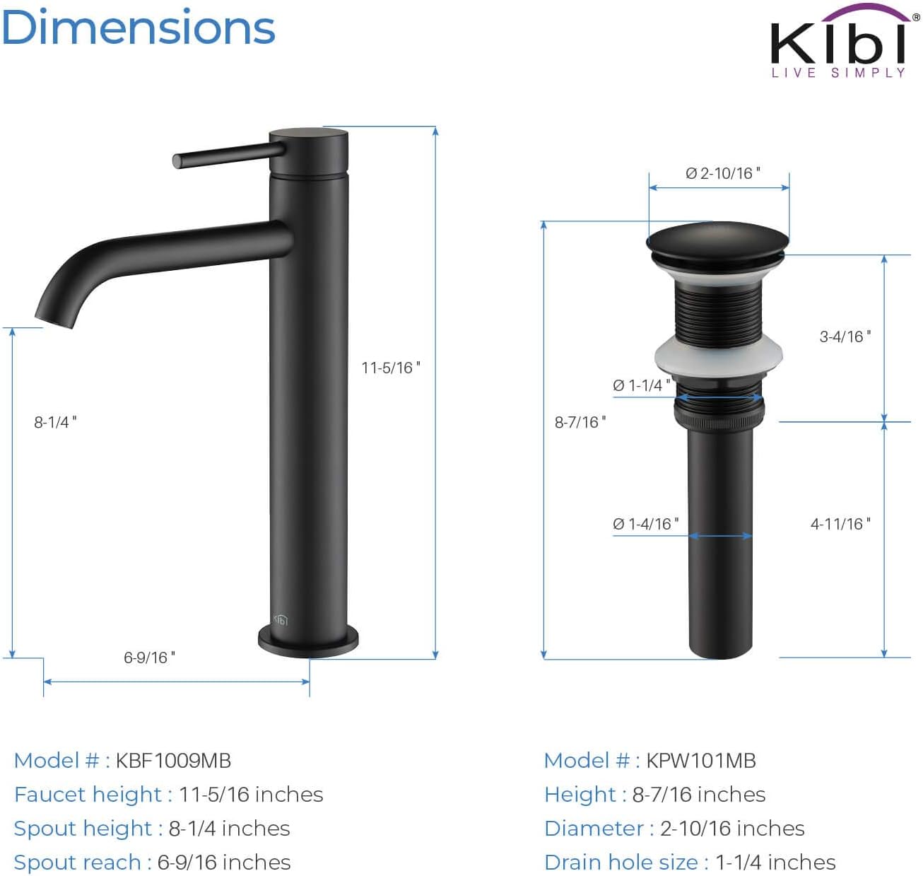 KIBI Bathroom Vessel Sink Faucet, Solid Brass Single Handle Single Hole Bathroom Faucet, High Arc Modern Vanity Faucet with Pop Up Drain, Matte Black, Rust & Corrosion Resistant