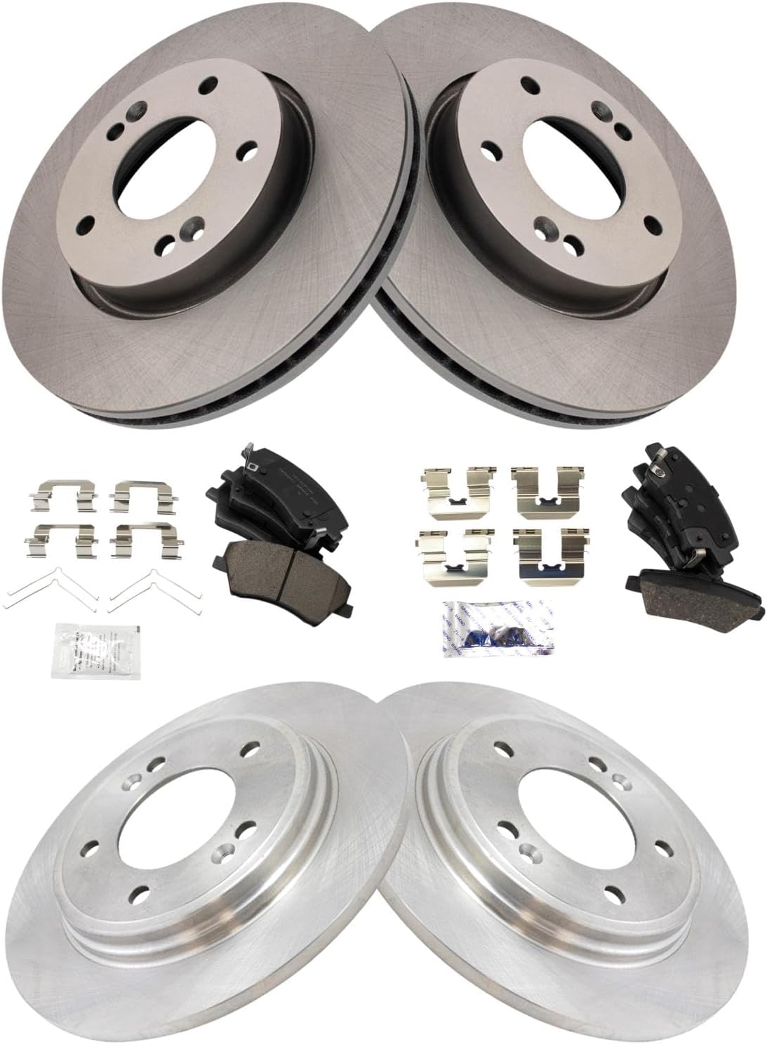 TRQ Front and Rear Brake Pad and Rotor Set Ceramic Vented Solid Rotors Compatible with 2017-2020 Hyundai Ioniq 2017-2019 Kia Niro