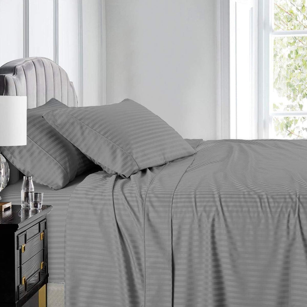 Royal Hotel Bedding Stripe Sheets - Split-Queen: Adjustable Queen Bed Sheets - 5PC Bed Sheet Set - 100% Cotton - 600 Thread Count - Deep Pocket, Split Queen, Gray