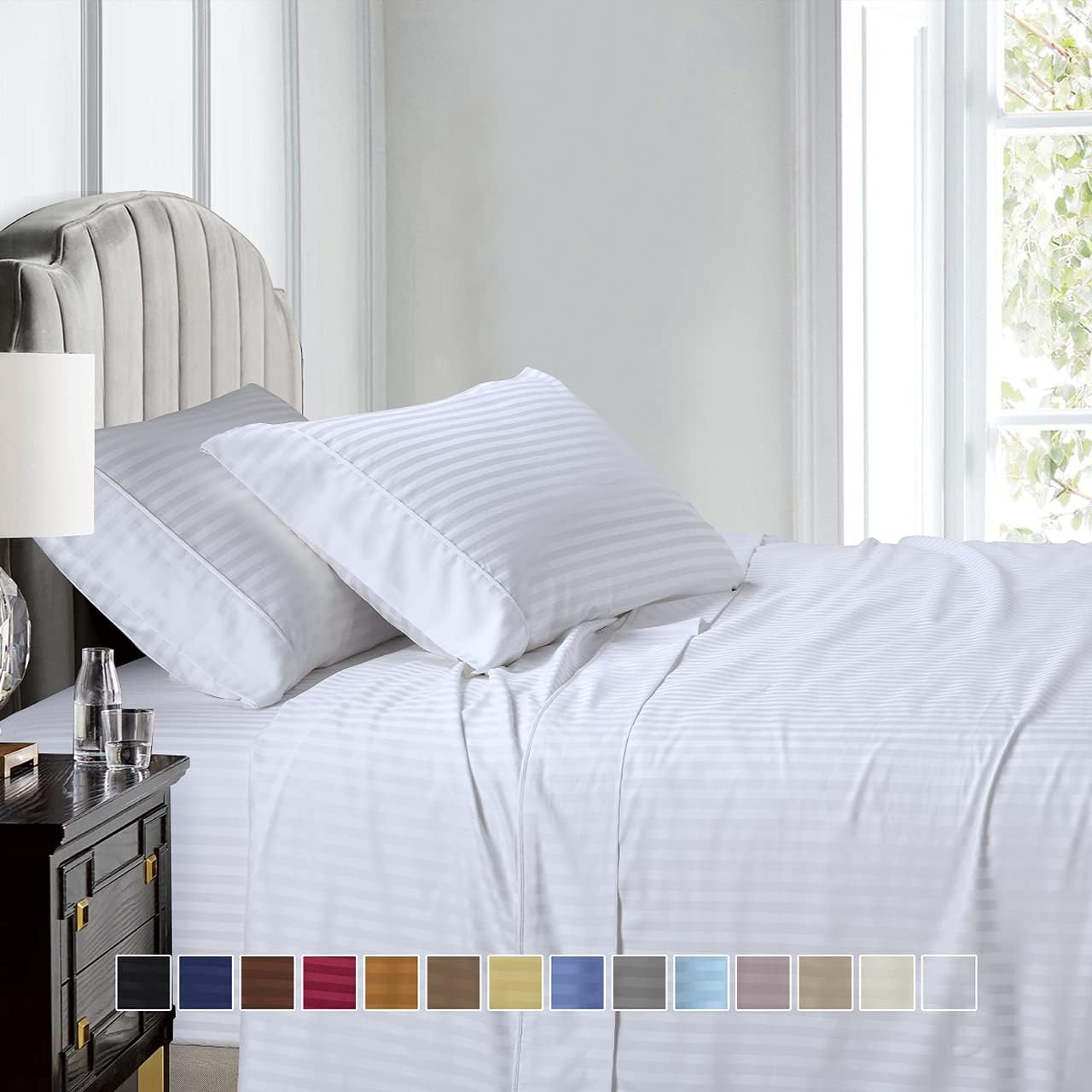 Royal Hotel Bedding Stripe Sheets - Split-Queen: Adjustable Queen Bed Sheets - 5PC Bed Sheet Set - 100% Cotton - 600 Thread Count - Deep Pocket, Split Queen, Gray