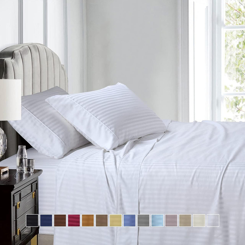 Royal Hotel Bedding Stripe Sheets - Split-King: Adjustable King Bed Sheets - 5PC Bed Sheet Set - 100% Cotton - 600 Thread Count - Deep Pocket, Split King, Lilac