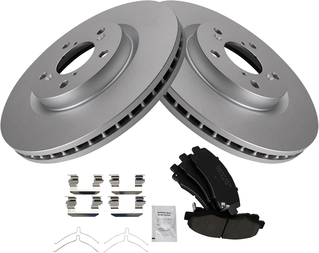 TRQ Front Brake Pad and Rotor Set Ceramic G Coated Vented Rotors Compatible with 2009-2014 Acura TL